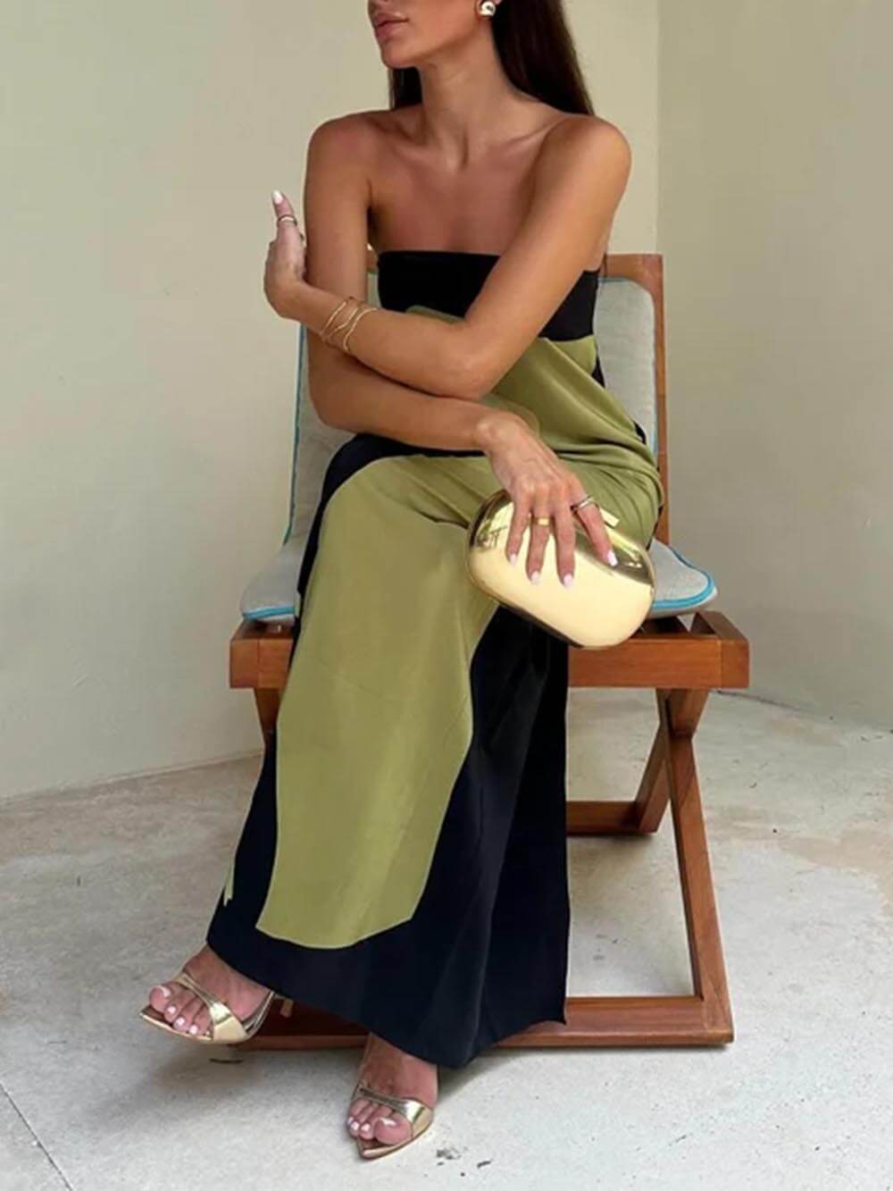 فستان طويل مزخرف بدون أكمام